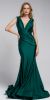 Satin Fitted V Neck Prom Dress in Green